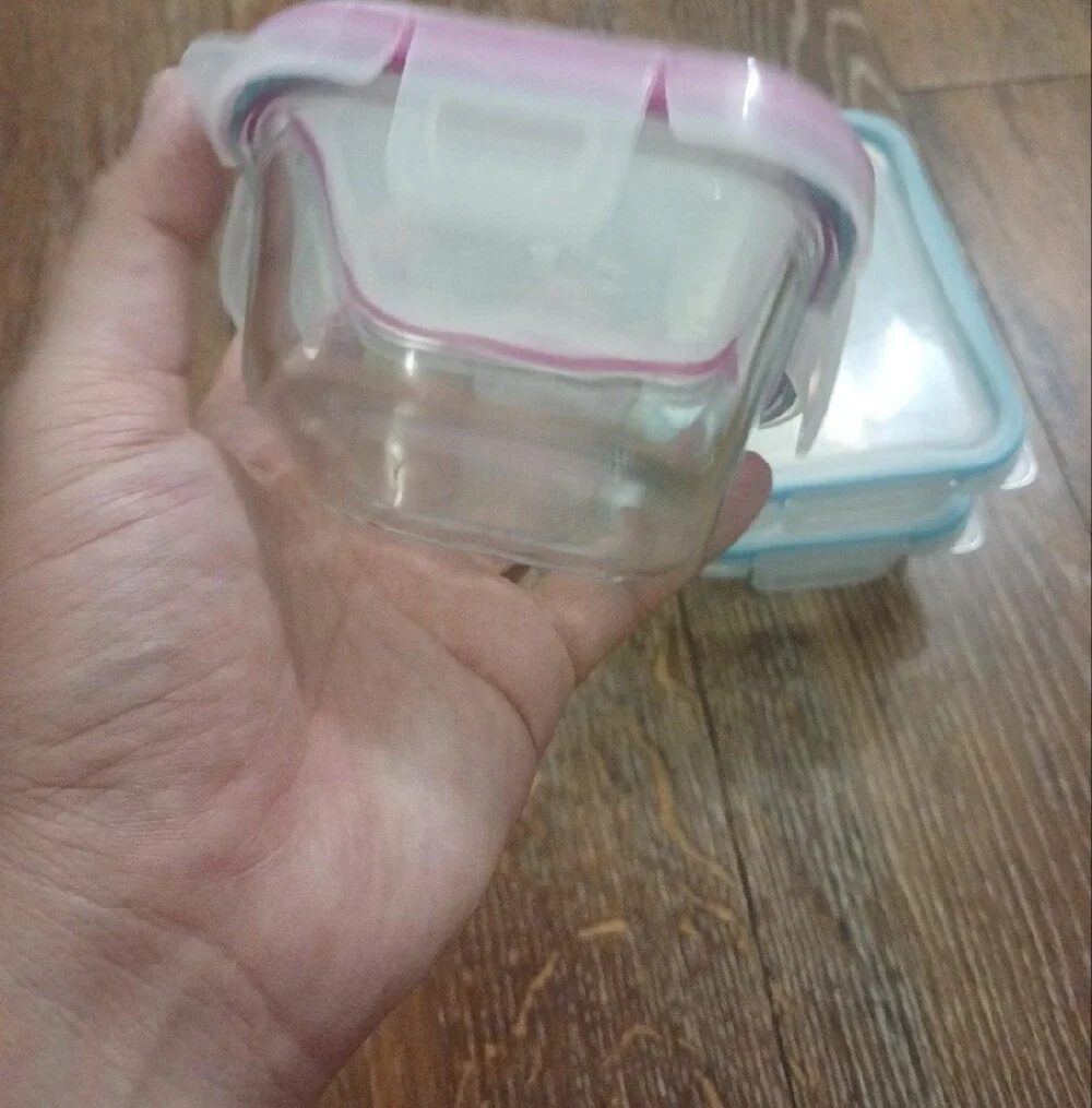 Glass Food Storage Containers Set with Blue and Pink Lids
